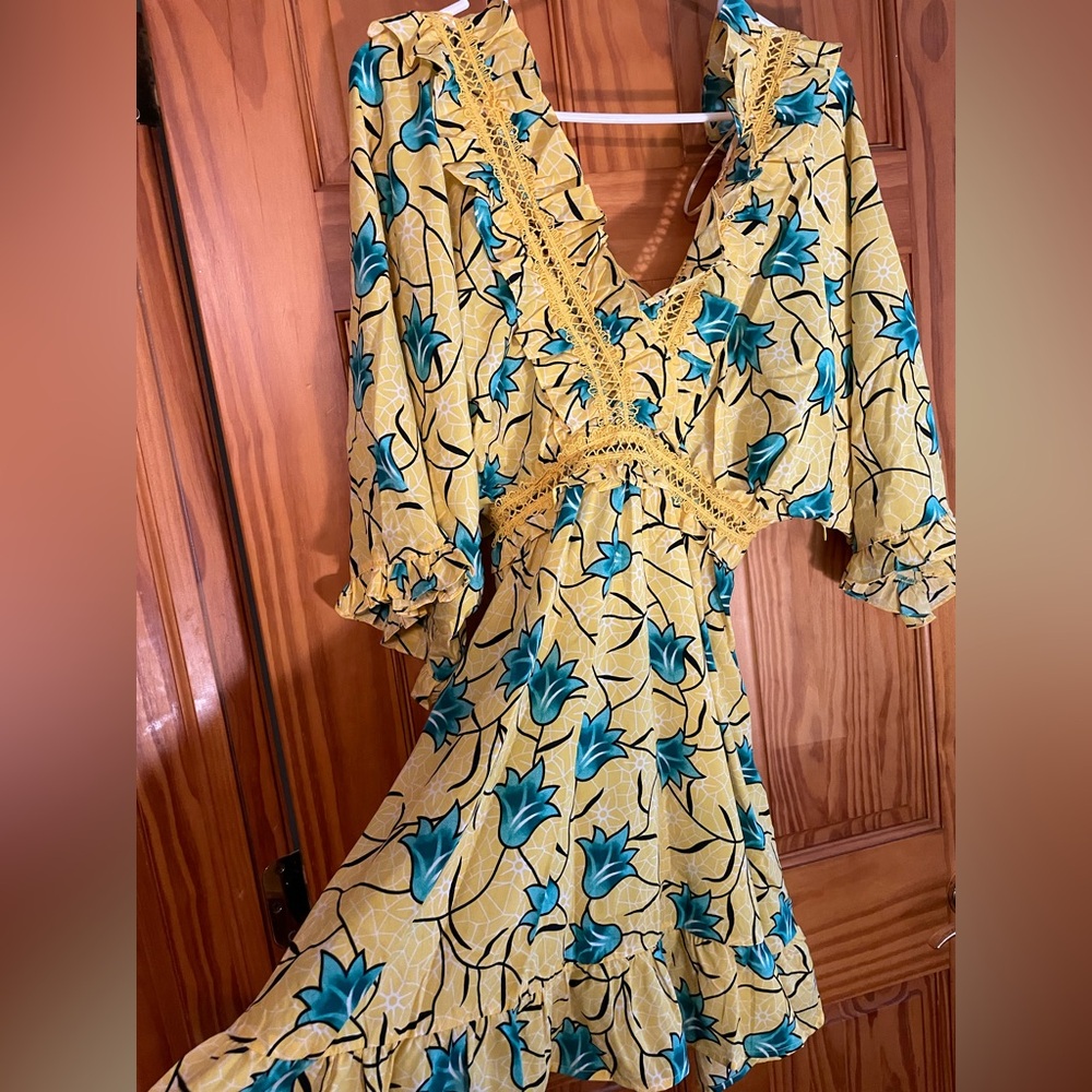 Reverse Floral Yellow and Blue Dress